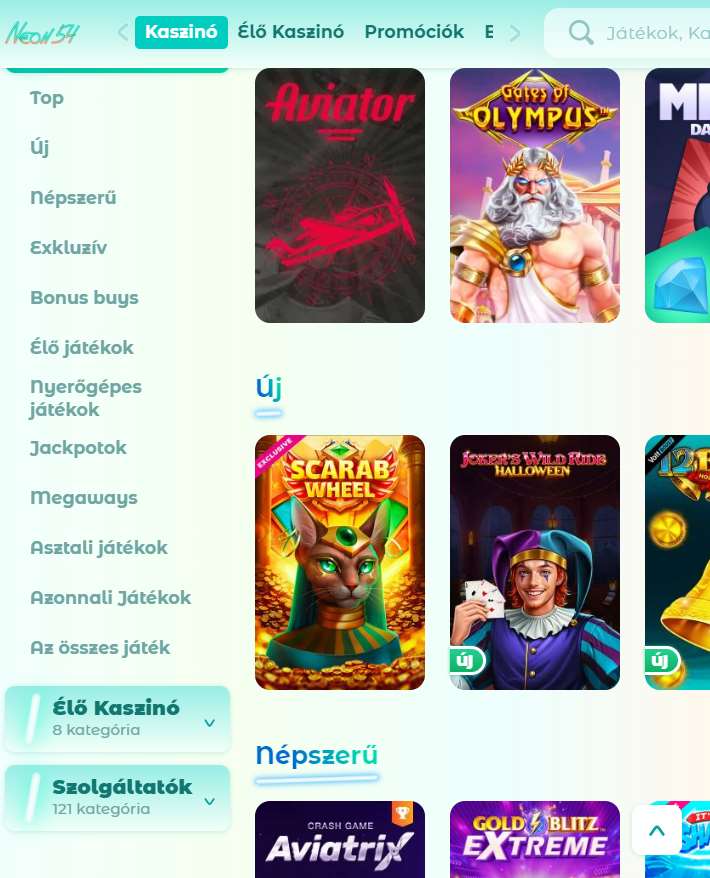 Neon54 kaszinó játékok